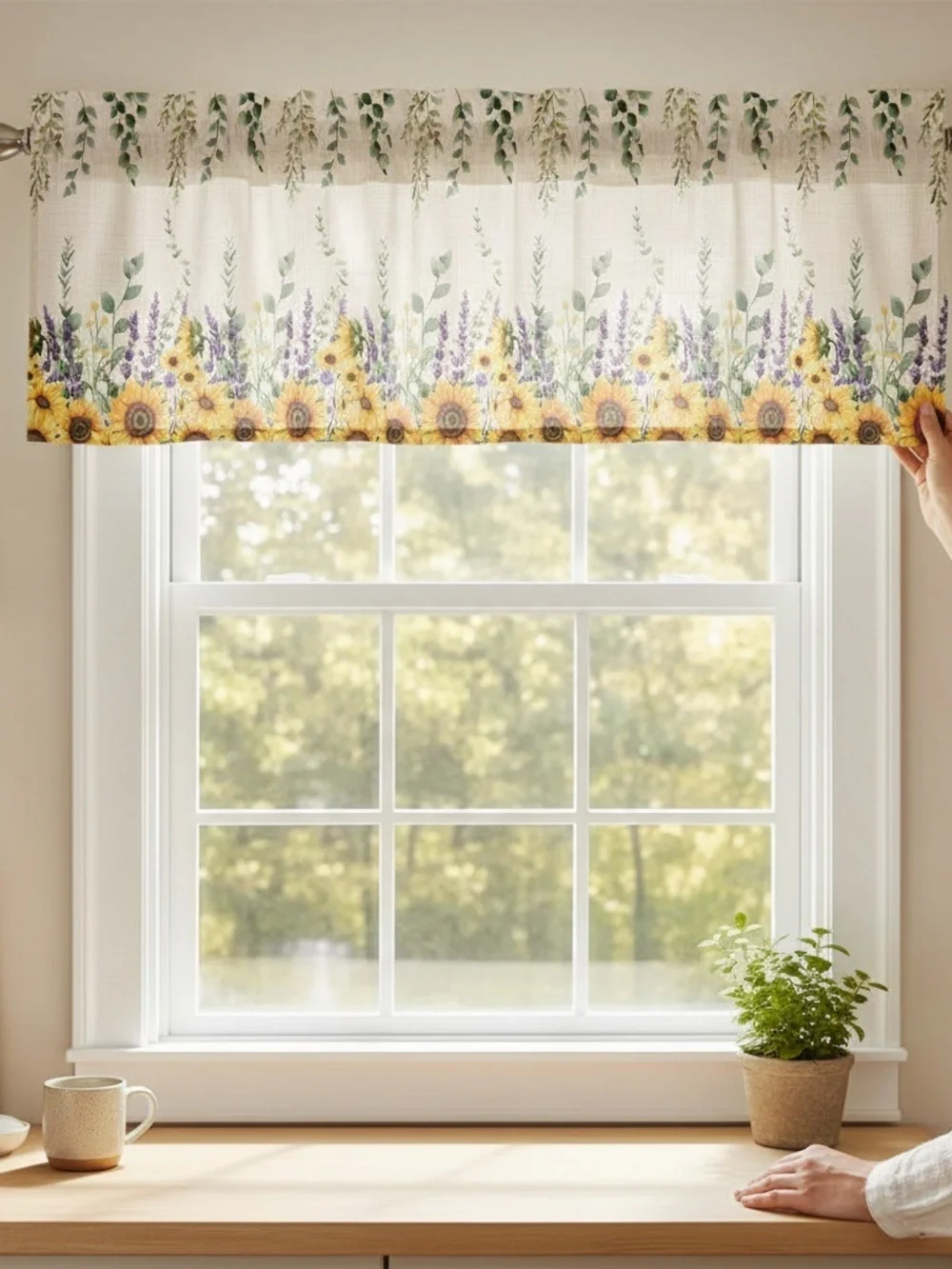 NWOT Sunflower Lavender Eucalyptus Farmhouse Window Valance 42x12